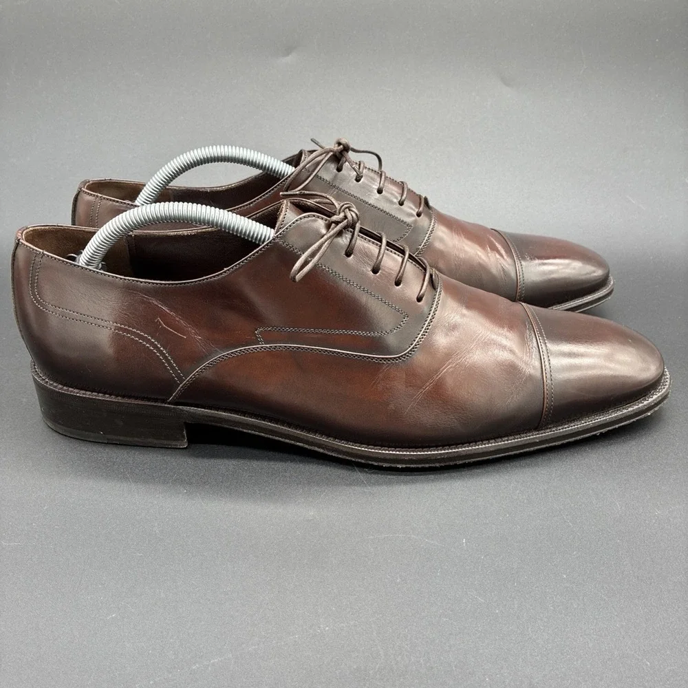 Salvatore Ferragamo Oxford Shoes Men's 11.5 D Brown Leather Cap Toe Made Italy